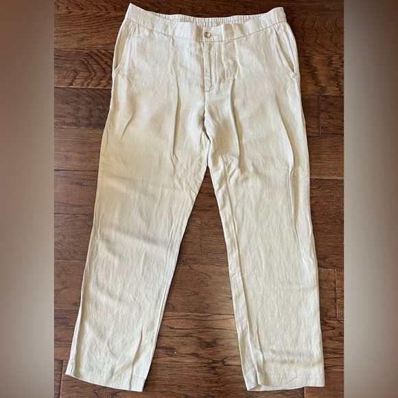 Cremieux Men’s Linen Blend Pants Tan Flat Front 38x30 With Drawstring - Picture 1 of 7